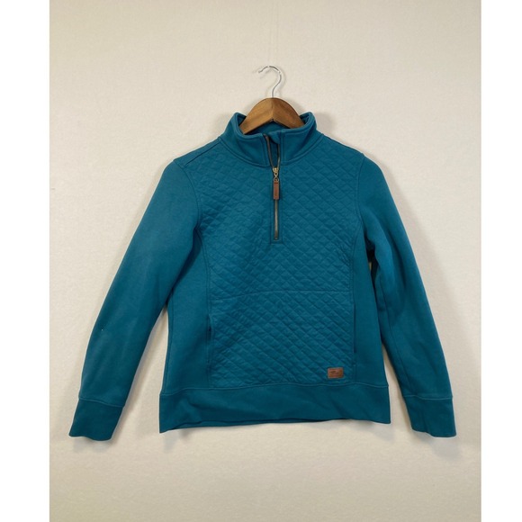 LLBean Tops - LL Bean Quilted Quarter Zip Pullover Sweatshirt Teal Blue Size S